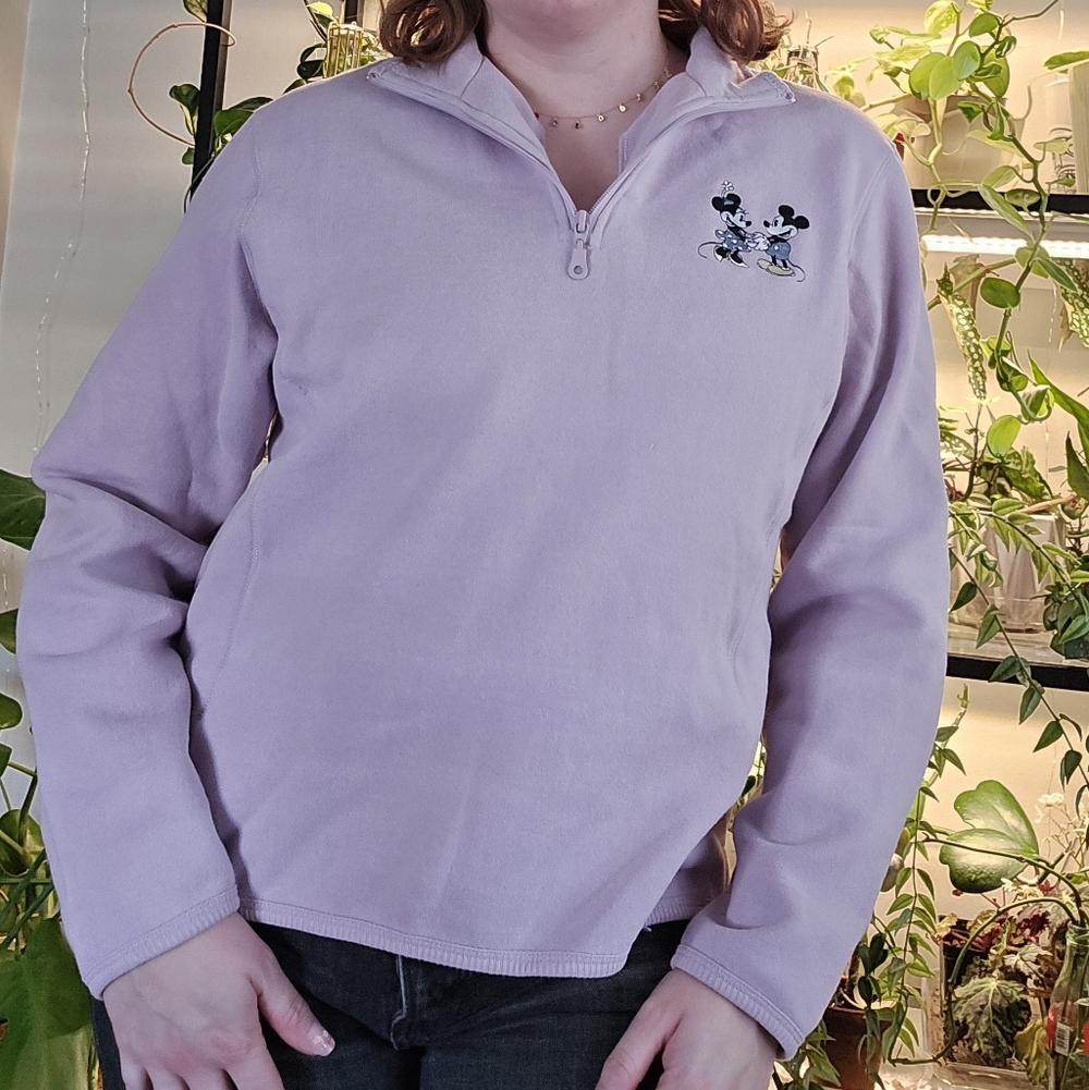 Walt Disney World Lavender Mickey & Minnie Embroidered Half-Zip Sweatshirt - XL